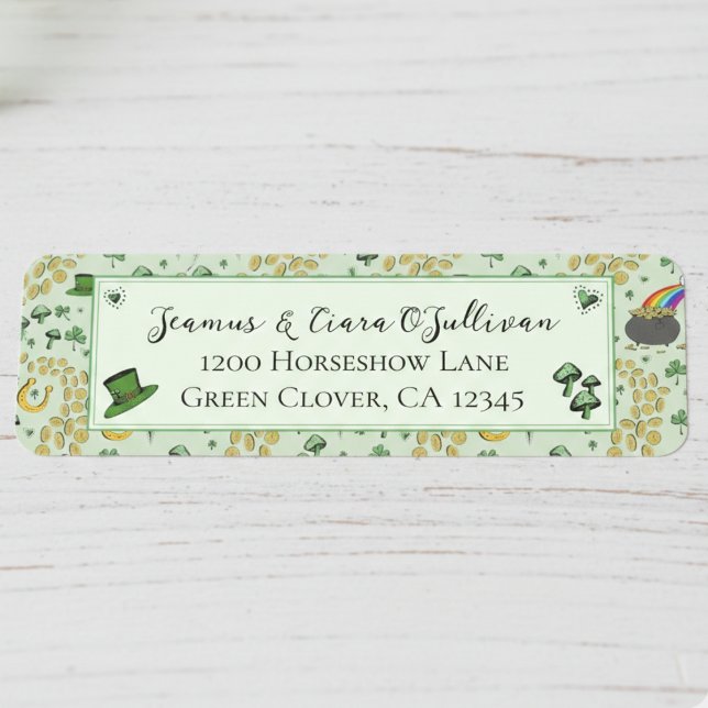 Etiqueta Divertido Green St Patricks Day Irish Blessings (Irish Return Address Labels for St Patricks Day. Green Shamrock Four Leaf Clover, Good Luck Pattern)