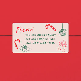 Etiqueta Divertido lindo Doodles Navidades dirección de reg