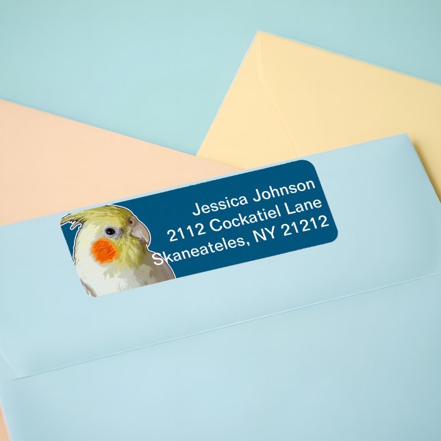 Etiqueta Divertido Mascota de la Marina Oscura Blue Cockati (Add fun to your mail with customizable Cockatiel pop art return address labels for bird lovers!)
