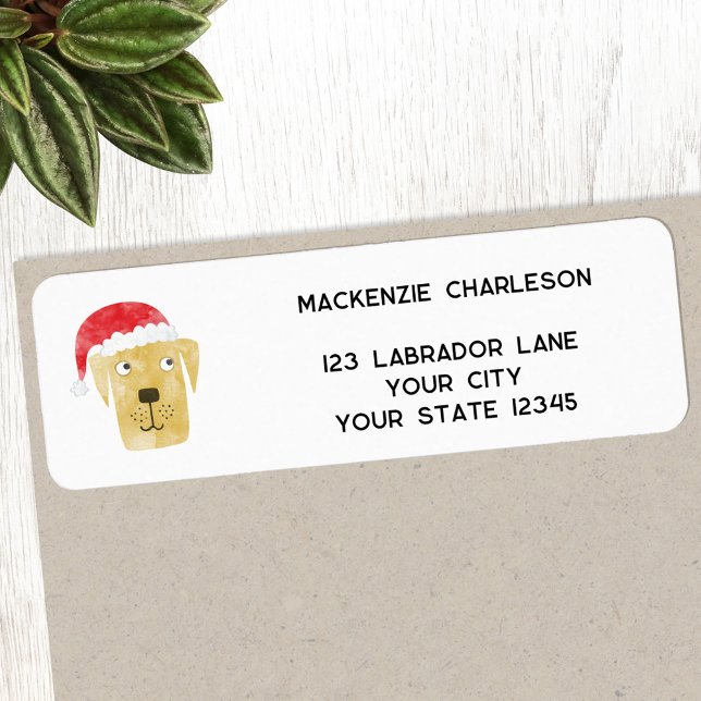 Etiqueta Divertidos Navidades Perro Dirección de Retorno Pe (Fun Golden Yellow Labrador Retriever dog personalized Christmas return address label)