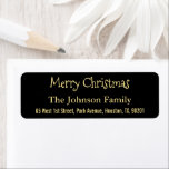 Etiqueta DIY Faux Gold Black Merry Christmas Return Address<br><div class="desc">Personalizado,  personalizada,  falsa tipografía de oro / guión en negro,  Feliz Navidad / Felices Fiestas / Etiqueta de dirección de devolución de saludos de temporada. Simplemente ingrese el nombre de la familia / esposa / marido y dirección al personalizar.</div>