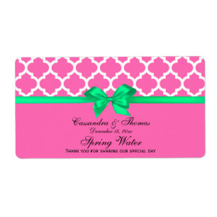 Etiqueta DIY Hot Pink White Moroccan Em Green Ribbon S