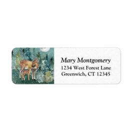 Etiqueta Doe Fawn Deer Forest Full Moon Snow Return Address