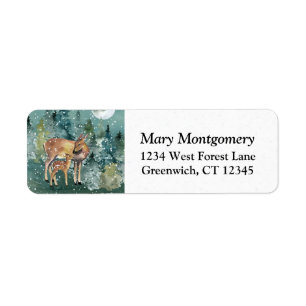 Etiqueta Doe Fawn Deer Forest Full Moon Snow Return Address