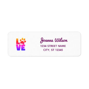 Etiqueta Dog Paw Print Love Rainbow Modern Return Address