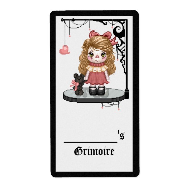 Etiqueta Doll de amor gótico rosado Pixel Art (Frente)