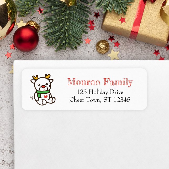 Etiqueta Doodle de navidades, juguete de renos (Cute Reindeer Address Label for Christmas Cards)