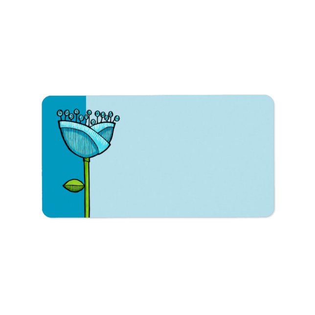 Etiqueta Doodle divertido Flores rosa azul (Frente)