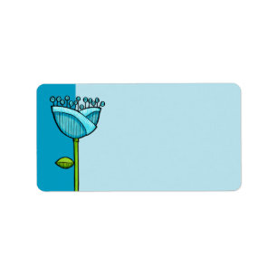 Etiqueta Doodle divertido Flores rosas azules
