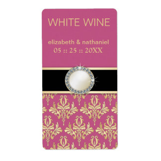 Etiqueta Dorada Damask w Brooch Wedding Favor de las etique