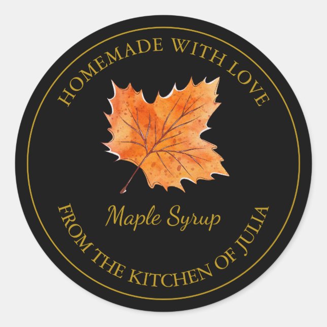 Etiqueta dorada de jarabe de arce casero | Negro (Anverso)