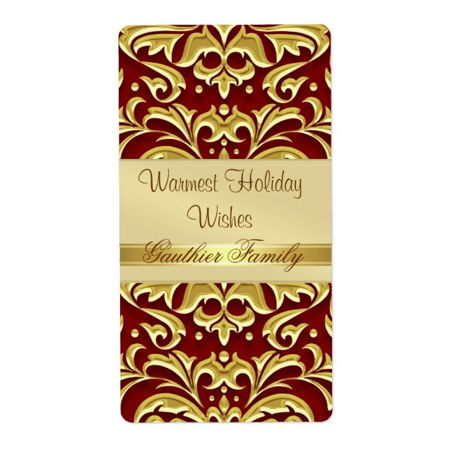 Etiqueta dorada Grabado en relieve Damask Red Holi (Frente)