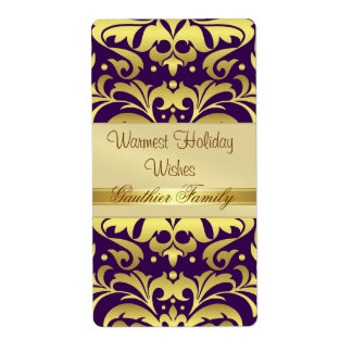 Etiqueta dorada Metalizado Damask Purple Holiday W