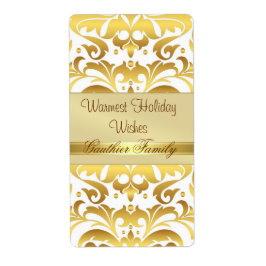 Etiqueta dorada Metalizado Damask White Holiday WW