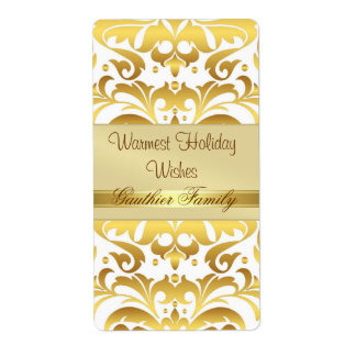 Etiqueta dorada Metalizado Damask White Holiday WW