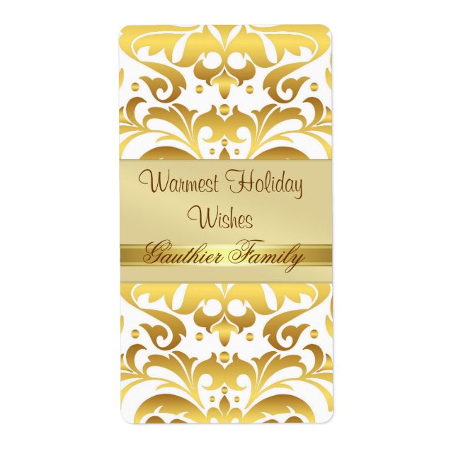 Etiqueta dorada Metalizado Damask White Holiday WW (Frente)