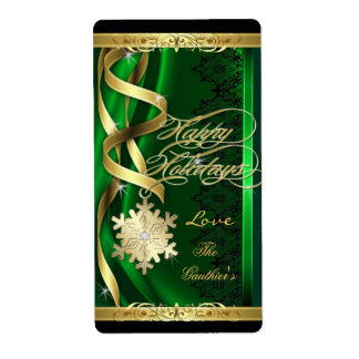 Etiqueta Dorado copo de nieve Dreams Green Holiday Wine Lab