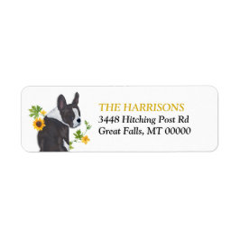 Etiqueta Dorado de Girasol Boston Terrier Perro Dirección d