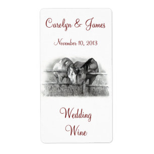 Etiqueta Dos caballos Nuzzling: Vino Boda: Arte a lápiz