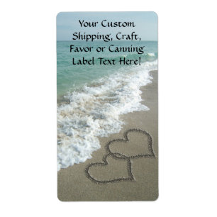 Etiqueta Dos corazones de arena en la playa, océano románti