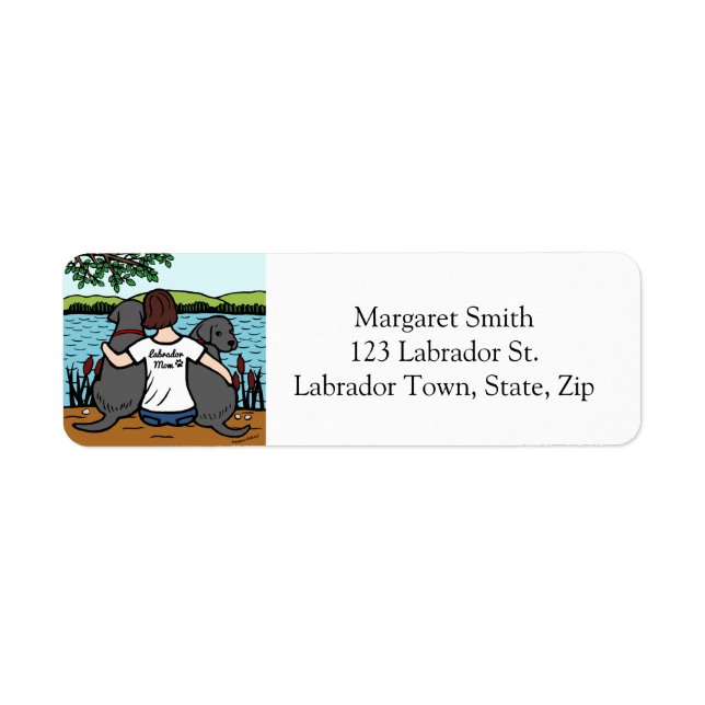 Etiqueta Dos labradores negros y mamá (Frente)