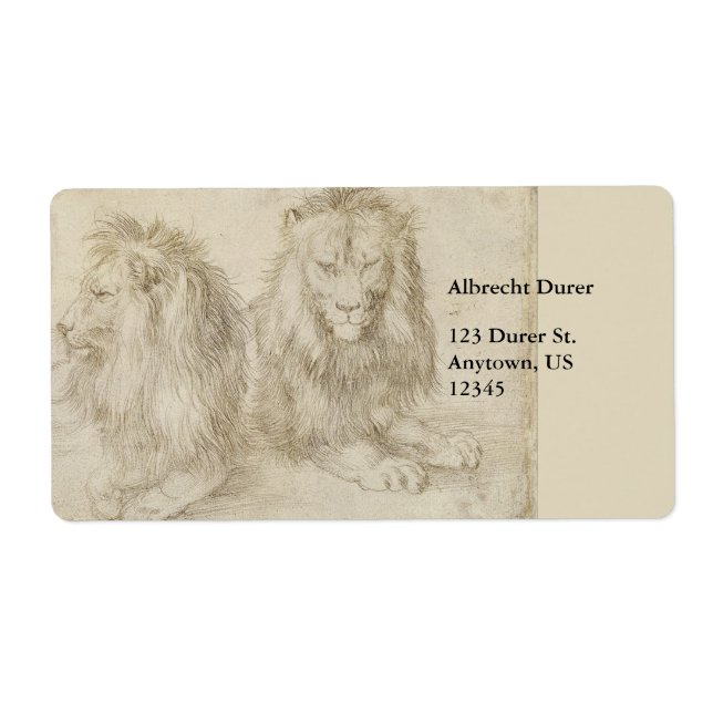 Etiqueta Dos leones sentados por Albrecht Durer (Frente)