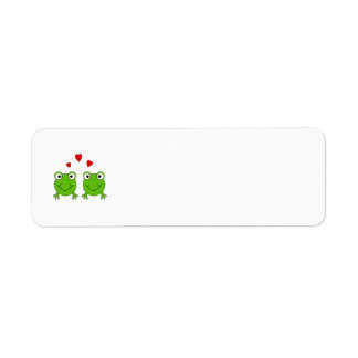 Etiqueta Dos ranas verdes con corazones rojos.