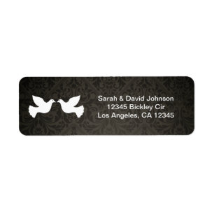Etiqueta Doves de amor con damasco negro y gris