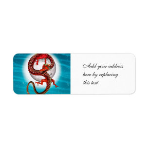 Etiqueta Dragón del Este Rojo - Creatura mítica de fantasía