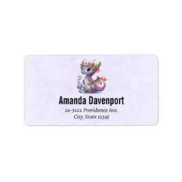 Etiqueta Dragón morado con corona elegante