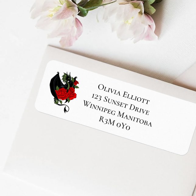 Etiqueta Dragón negro Roses rojos Fantasía Boda (Subido por el creador)