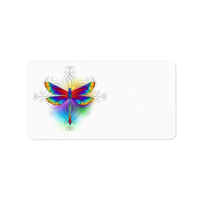 Etiqueta Dragón poligonal arcoiris (Frente)