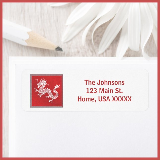 Etiqueta Dragón rojo y blanco llamativo (Bookmark my store! https://www.zazzle.com/store/capricepetit)