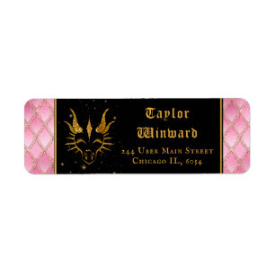 Etiqueta Dragón Rosa Escales Purpurina Faux Gold