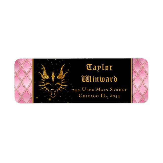 Etiqueta Dragón Rosa Escales Purpurina Faux Gold (Frente)