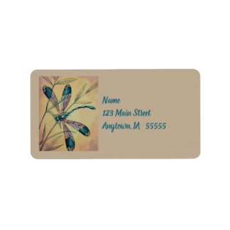 Etiqueta Dragonfly de época No. 4 y acuarela de follaje