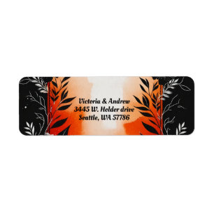 Etiqueta Dramática acuarela Naranja negro Boda floral