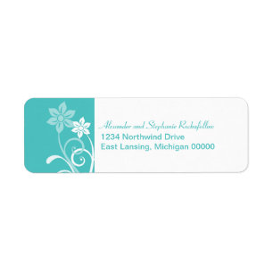Etiqueta Dramáticos Swirls Floral Return Address Labs, Aqua