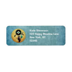 Etiqueta Dreamcatcher en un fondo texturizado azul