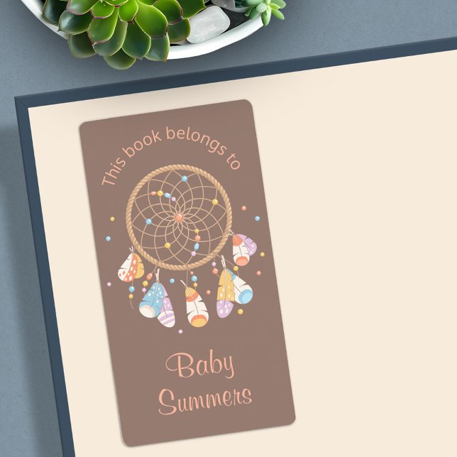 Etiqueta Dreamcatcher Tribal Boho Baby Bookplate Brown (Subido por el creador)