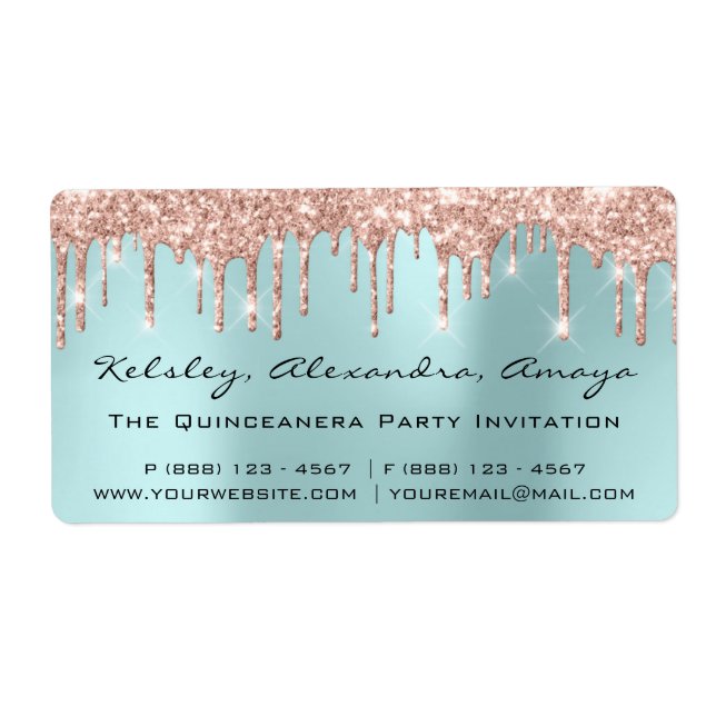 Etiqueta Drips Rosa Rubor Bridal Sweet 16th Quinceanera VIP (Frente)