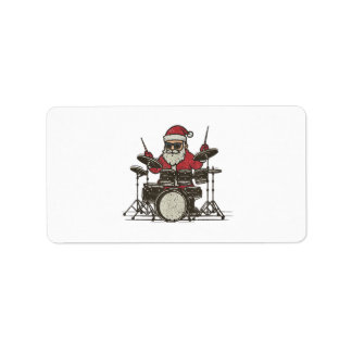 Etiqueta Drummer Christmas Funny Vintage Santa Playing Drum