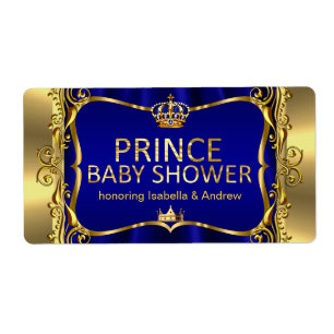 Etiqueta Ducha de bebé Azul Real Príncipe Niño Dorado