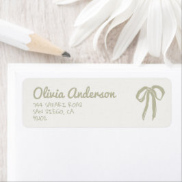 Etiqueta Ducha de bebé con lazo de gingham verde dibujado a