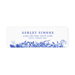 Etiqueta Ducha de novia floral azul y blanca