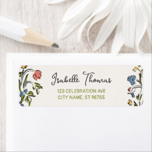 Etiqueta Ducha de novia floral dibujada a mano