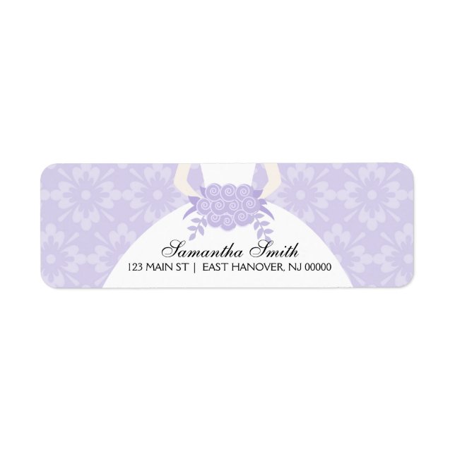 Etiqueta Ducha de novia Purple Damask (Frente)