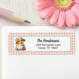 Etiqueta Duckling Chick in Easter Egg on Pink Gingham Plaid