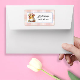 Etiqueta Duckling Chick in Easter Egg on Pink Gingham Plaid