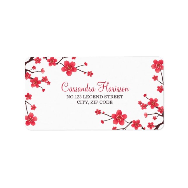 Etiqueta Dulce Blossom De Cerezo Rojo Sakura Dirección Flor (Frente)